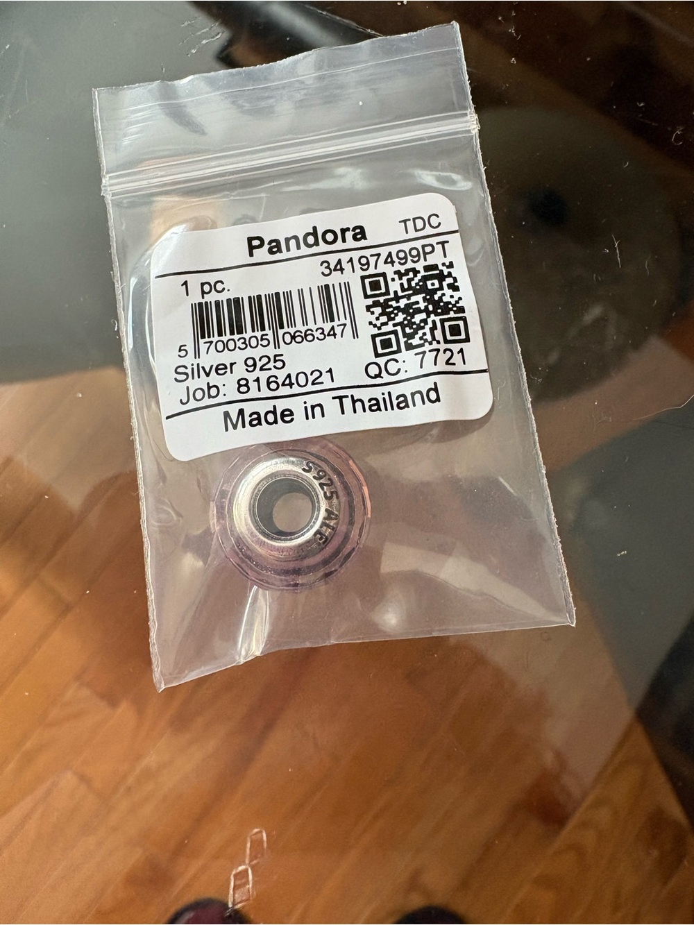 Pandora Pink and Silver Glass Charm Bead